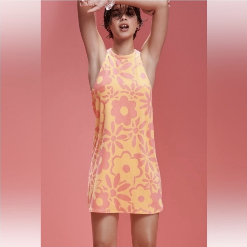 Zara Blogger Favorite Terry ClothFloral Print Orange & Pink Dress